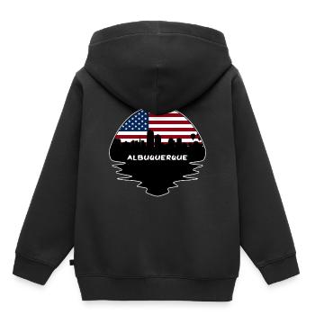 Albuquerque Nouveau-Mexique États-Unis Flag Skyline Silhouette - Sweat Premium à capuche enfant bio - noir - Dos - AI Model Kid Male (0cm)