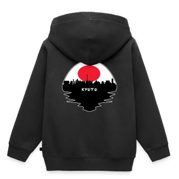 Kyoto Japon Drapeau Skyline Silhouette Travel - Sweat Premium à capuche enfant bio - noir - Dos - AI Model Kid Male (0cm)