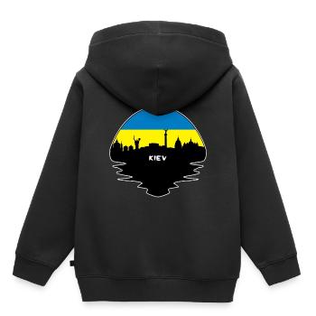 Kiew-Ukraine-Flaggen-Skyline-Schattenbild-Reise - Kinder Premium Organic Hoodie - Schwarz - Hinten - AI Model Kid Male (0cm)