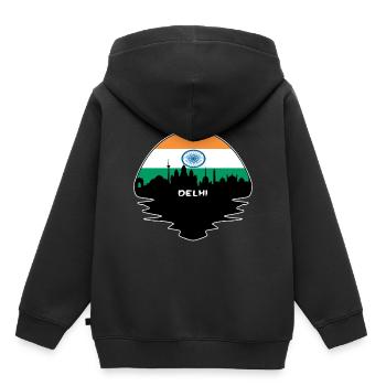 Delhi Inde Flag Skyline Silhouette Voyage - Sweat Premium à capuche enfant bio - noir - Dos - AI Model Kid Male (0cm)