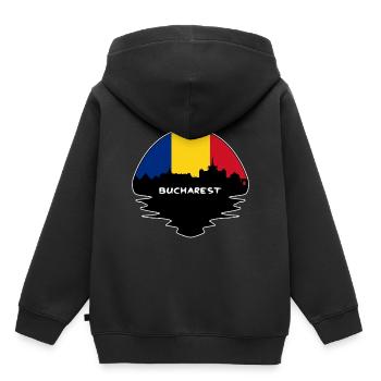Bukarest Rumänien Flagge Skyline Silhouette Reisen - Kinder Premium Organic Hoodie - Schwarz - Hinten - AI Model Kid Male (0cm)