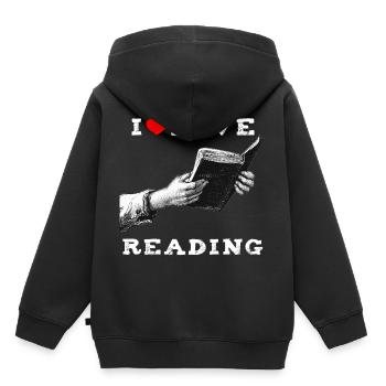 J’adore lire - Sweat Premium à capuche enfant bio - noir - Dos - AI Model Kid Male (0cm)
