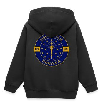 Indianapolis Indiana Flag USA Souvenir Badge - Sweat Premium à capuche enfant bio - noir - Dos - AI Model Kid Male (0cm)