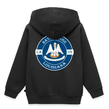Baton Rouge Louisiana Flag USA Souvenir Badge - Sweat Premium à capuche enfant bio - noir - Dos - AI Model Kid Male (0cm)