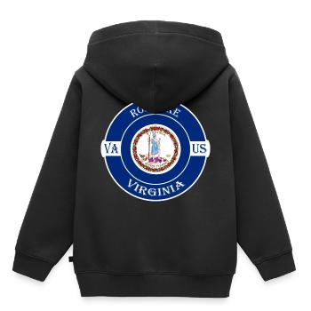 Roanoke Virginia Flag USA Travel Souvenir Badge - Sweat Premium à capuche enfant bio - noir - Dos - AI Model Kid Male (0cm)