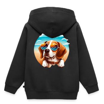 Beagle mit Sonnenbrille am Strand - Kinder Premium Organic Hoodie - Schwarz - Hinten - AI Model Kid Male (0cm)