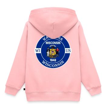 Waukesha Wisconsin Flagge USA Reise Souvenir Abzeichen - Kinder Premium Organic Hoodie - Rosa - Hinten - AI Model Kid Female (0cm)