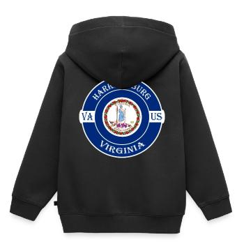 Harrisonburg Virginia Flag USA Souvenir Badge - Sweat Premium à capuche enfant bio - noir - Dos - AI Model Kid Male (0cm)