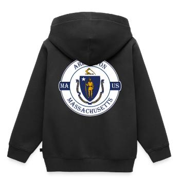 Arlington Massachusetts Flag USA Souvenir Badge - Sweat Premium à capuche enfant bio - noir - Dos - AI Model Kid Male (0cm)