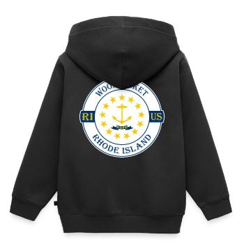 Woonsocket Rhode Island Flag USA Souvenir Badge - Sweat Premium à capuche enfant bio - noir - Dos - AI Model Kid Male (0cm)