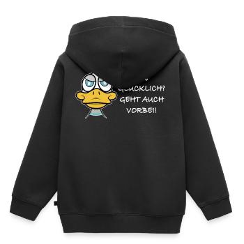 Glücklich, geht auch vorbei! - Kinder Premium Organic Hoodie - Schwarz - Hinten - AI Model Kid Male (0cm)