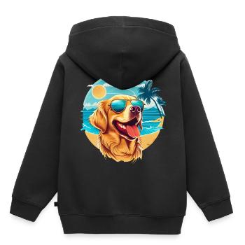 Golden Retriever am Strand mit Sonnenbrille - Kinder Premium Organic Hoodie - Schwarz - Hinten - AI Model Kid Male (0cm)