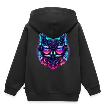 Musique électronique Retrowave Synthwave Outrun Owl - Sweat Premium à capuche enfant bio - noir - Dos - AI Model Kid Male (0cm)