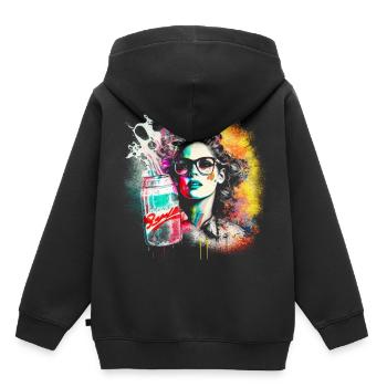 Retro 80s Woman mit Airbrush Details, Getränkedose - Kinder Premium Organic Hoodie - Schwarz - Hinten - AI Model Kid Male (0cm)
