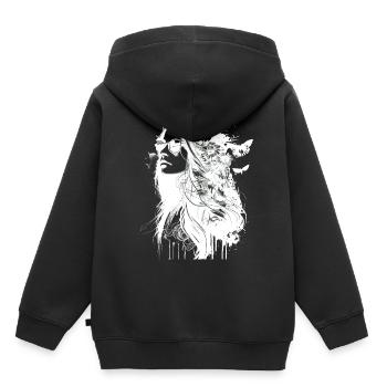 Black and White Hippie Portrait Woman with Flowers - Kids Premium Organic Hoodie - black - Back - AI Model Kid Male (0cm)