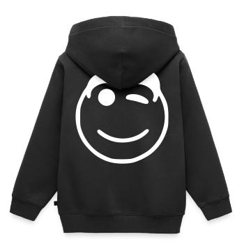 Emoji sketch blanc heureux - Sweat Premium à capuche enfant bio - noir - Dos - AI Model Kid Male (0cm)