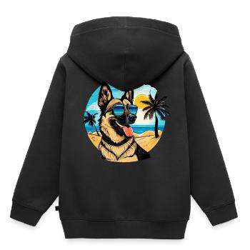 Schäferhund am Strand mit Sonnenbrille - Kinder Premium Organic Hoodie - Schwarz - Hinten - AI Model Kid Male (0cm)