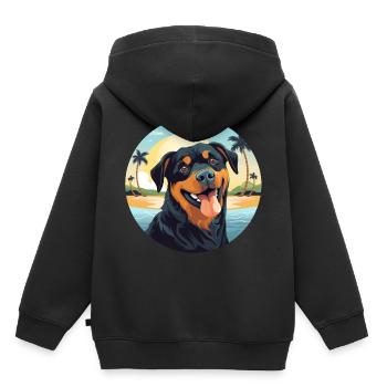 Rottweiler Hund am Strand - Kinder Premium Organic Hoodie - Schwarz - Hinten - AI Model Kid Male (0cm)