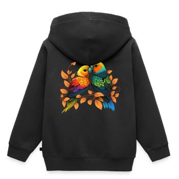 Agapornis Inséparable Retro Perroquets Inséparables Inséparable Tourtereau - Sweat Premium à capuche enfant bio - noir - Dos - AI Model Kid Male (0cm)