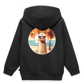 Lama am Strand mit Sonnenbrille - Kinder Premium Organic Hoodie - Schwarz - Hinten - AI Model Kid Male (0cm)
