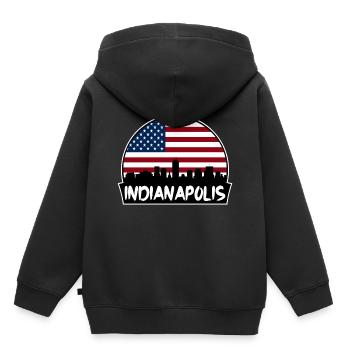 Indianapolis Indiana États-Unis Flag Skyline Silhouette T - Sweat Premium à capuche enfant bio - noir - Dos - AI Model Kid Male (0cm)