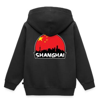 Shanghai China Flag Skyline Silhouette Voyage - Sweat Premium à capuche enfant bio - noir - Dos - AI Model Kid Male (0cm)