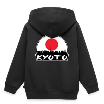 Kyoto Japon Flag Skyline Silhouette Voyage - Sweat Premium à capuche enfant bio - noir - Dos - AI Model Kid Male (0cm)