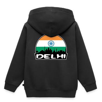 Delhi Inde Flag Skyline Silhouette Voyage - Sweat Premium à capuche enfant bio - noir - Dos - AI Model Kid Male (0cm)