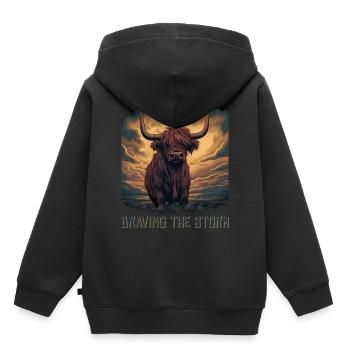 Bravant la tempête Highland Cow - Sweat Premium à capuche enfant bio - noir - Dos - AI Model Kid Male (0cm)