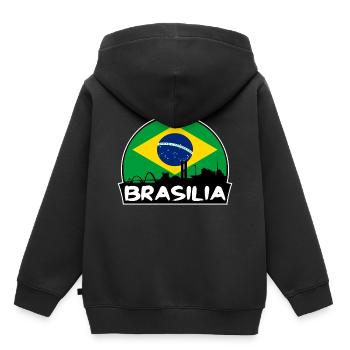 Brasilia Brasilien Flagge Skyline Silhouette Reisen - Kinder Premium Organic Hoodie - Schwarz - Hinten - AI Model Kid Male (0cm)
