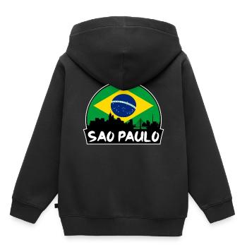 Sao Paulo Brésil Flag Skyline Silhouette Voyage - Sweat Premium à capuche enfant bio - noir - Dos - AI Model Kid Male (0cm)