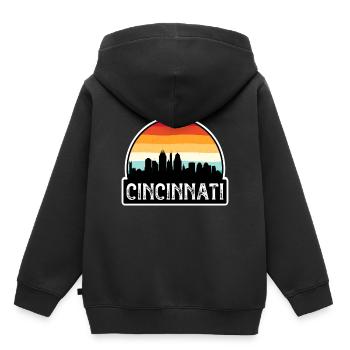 Cincinnati Ohio USA Flag Skyline Souvenir de voyage - Sweat Premium à capuche enfant bio - noir - Dos - AI Model Kid Male (0cm)
