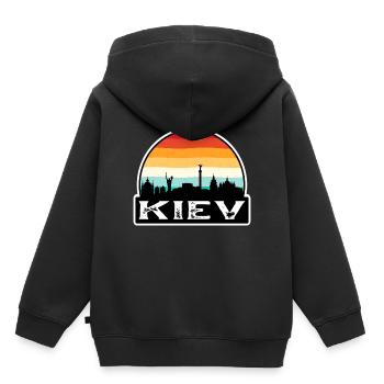 Kiew Ukraine Flagge Skyline Reisesouvenir - Kinder Premium Organic Hoodie - Schwarz - Hinten - AI Model Kid Male (0cm)