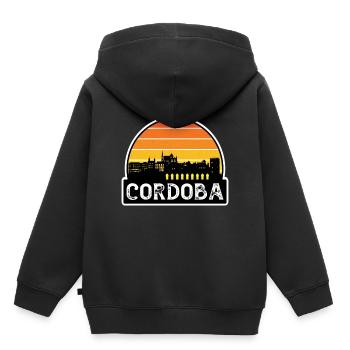 Cordoba Espagne Flag Skyline Souvenir de voyage - Sweat Premium à capuche enfant bio - noir - Dos - AI Model Kid Male (0cm)