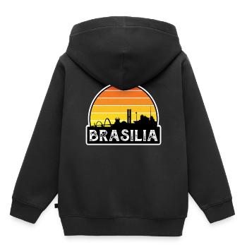 Brasilia Brasilien Flagge Skyline Reisesouvenir - Kinder Premium Organic Hoodie - Schwarz - Hinten - AI Model Kid Male (0cm)