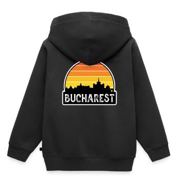 Bukarest Rumänien Flagge Skyline Reisesouvenir - Kinder Premium Organic Hoodie - Schwarz - Hinten - AI Model Kid Male (0cm)