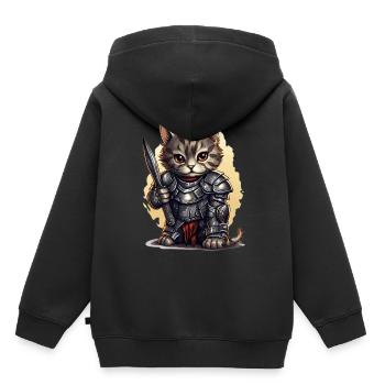 Katze in Ritter Ausrüstung mit Dolch, AI Gen - Kinder Premium Organic Hoodie - Schwarz - Hinten - AI Model Kid Male (0cm)