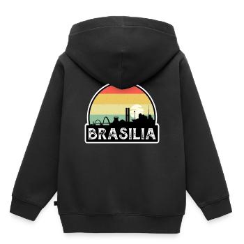 Brasilia Brasilien Flagge Skyline Reisesouvenir - Kinder Premium Organic Hoodie - Schwarz - Hinten - AI Model Kid Male (0cm)