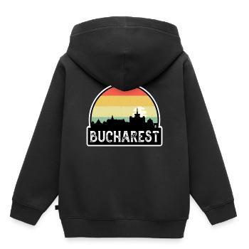 Bukarest Rumänien Flagge Skyline Reisesouvenir - Kinder Premium Organic Hoodie - Schwarz - Hinten - AI Model Kid Male (0cm)