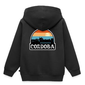 Cordoba Espagne Flag Skyline Souvenir de voyage - Sweat Premium à capuche enfant bio - noir - Dos - AI Model Kid Male (0cm)
