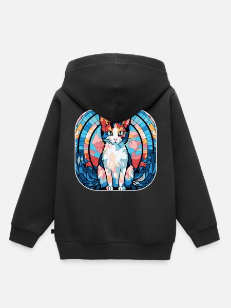 Aquarelle colorée de race de chat japonais Bobtail - Sweat Premium à capuche enfant bio - noir