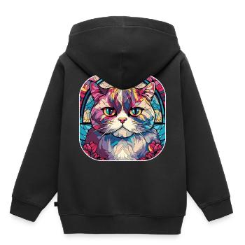 Peinture colorée à l’aquarelle de race de chat écossais pli - Sweat Premium à capuche enfant bio - noir - Dos - AI Model Kid Male (0cm)