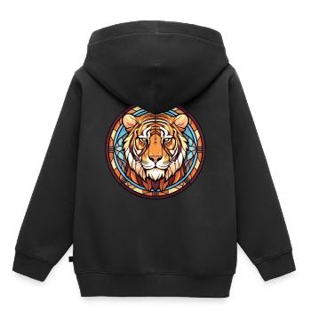 Tiger Buntes Aquarell Tier Haustier Illustration - Kinder Premium Organic Hoodie - Schwarz - Hinten - AI Model Kid Male (0cm)