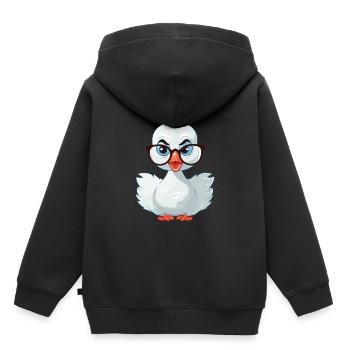 Cygne portant des lunettes Dessin animé Kawaii Illustration - Sweat Premium à capuche enfant bio - noir - Dos - AI Model Kid Male (0cm)