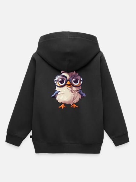 Spatz mit Brille Cartoon Kawaii Illustration - Kinder Premium Organic Hoodie - Schwarz