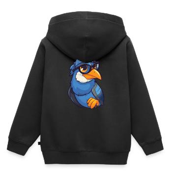 Jay portant des lunettes Cartoon Kawaii Illustration - Sweat Premium à capuche enfant bio - noir - Dos - AI Model Kid Male (0cm)