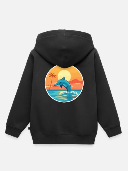 Dolfijn Grappige Cartoon Kawaii Beach Illustratie - Premium børne hættetrøje økologisk - sort