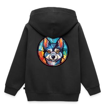 Alaskan Klee Kai chien race aquarelle Illustration - Sweat Premium à capuche enfant bio - noir - Dos - AI Model Kid Male (0cm)
