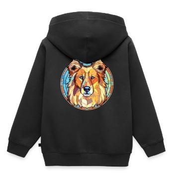 Chien de berger des Carpates race aquarelle colorée - Sweat Premium à capuche enfant bio - noir - Dos - AI Model Kid Male (0cm)