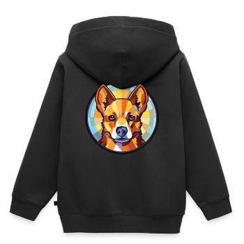 Lancashire Heeler chien race aquarelle colorée - Sweat Premium à capuche enfant bio - noir - Dos - AI Model Kid Male (0cm)